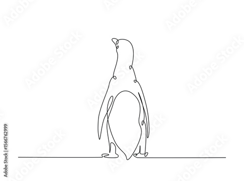 Penguin flighless bird draw in single outline illustration. Continuous line art drawing of Penguin.