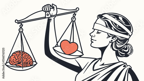 Heart vs brain balance scale justice concept illustration for mind and emotion equilibrium vector art