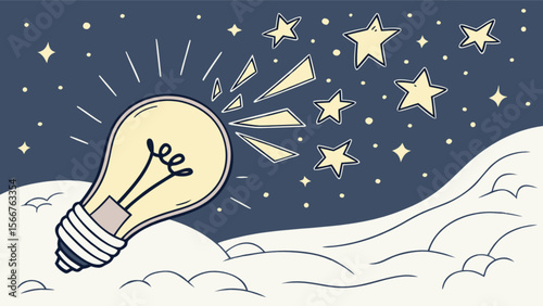 Lightbulb idea innovation creativity inspiration concept stars sky cloud night brainstorm thinking solution