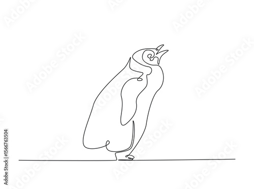 Penguin flighless bird draw in single outline illustration. Continuous line art drawing of Penguin.