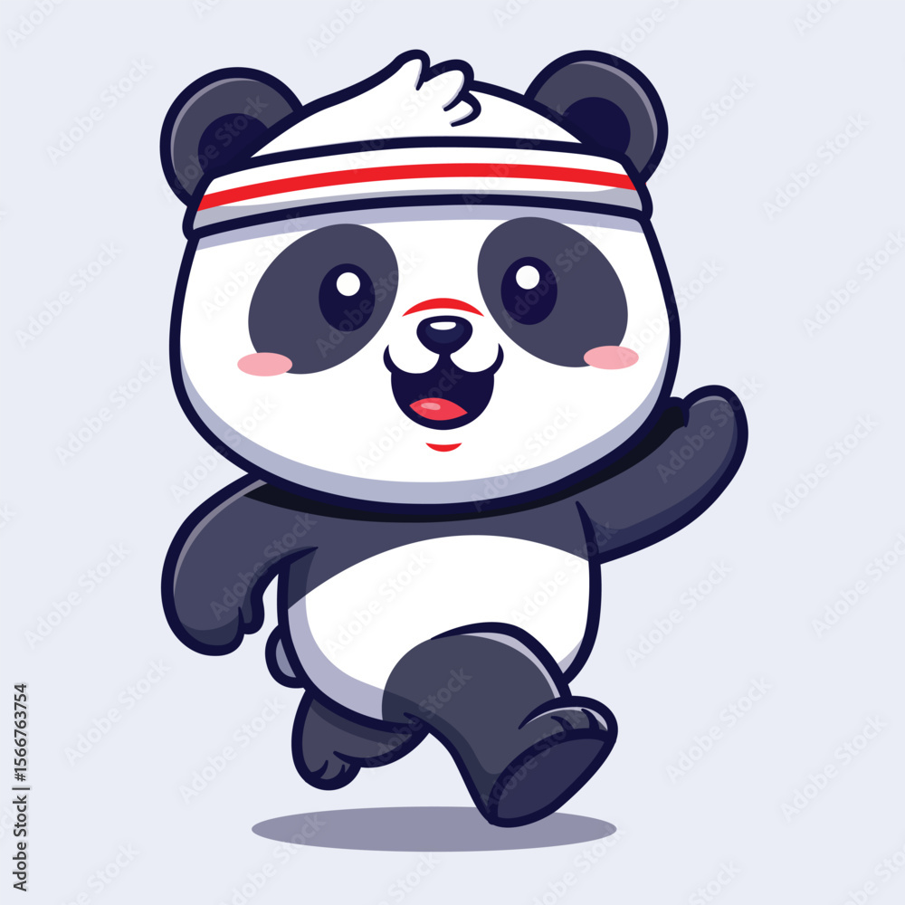 Naklejka premium Cute Running Panda Cartoon Mascot Illustration