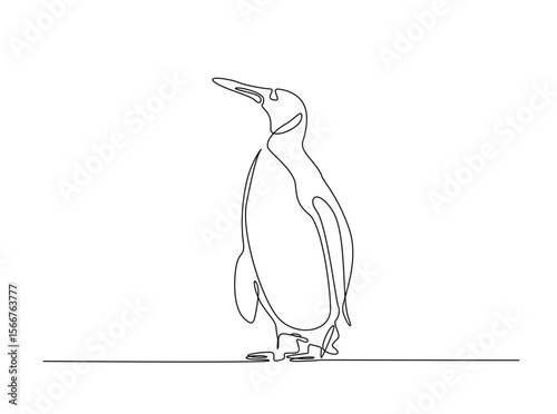 Penguin flighless bird draw in single outline illustration. Continuous line art drawing of Penguin.