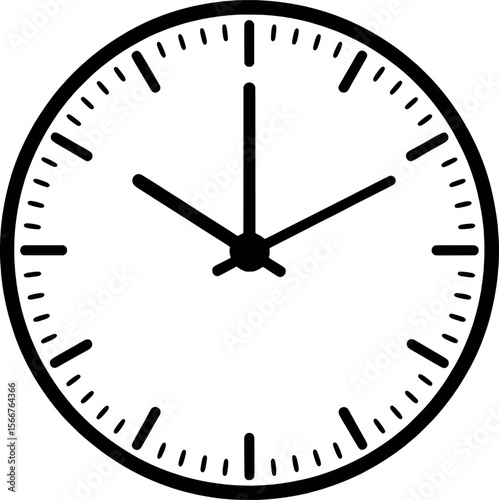 Black and white analog clock face with hour and minute hands time timepiece