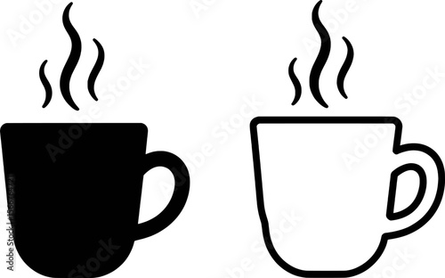 Black and white steaming coffee cup icons vector design set hot beverage symbol