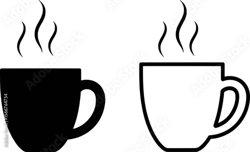 Black and white steaming coffee cup icons vector graphic design set hot beverage symbol