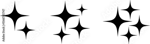 Black starburst shapes and sparkles graphic design elements shine glitter