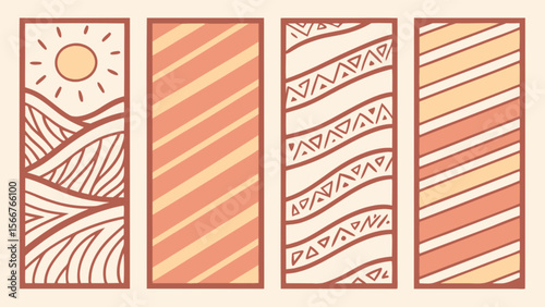 Abstract boho style pattern set vector design for wall art print and background illustration element