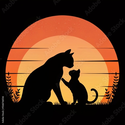 Plakat Cat & Kitten Silhouette