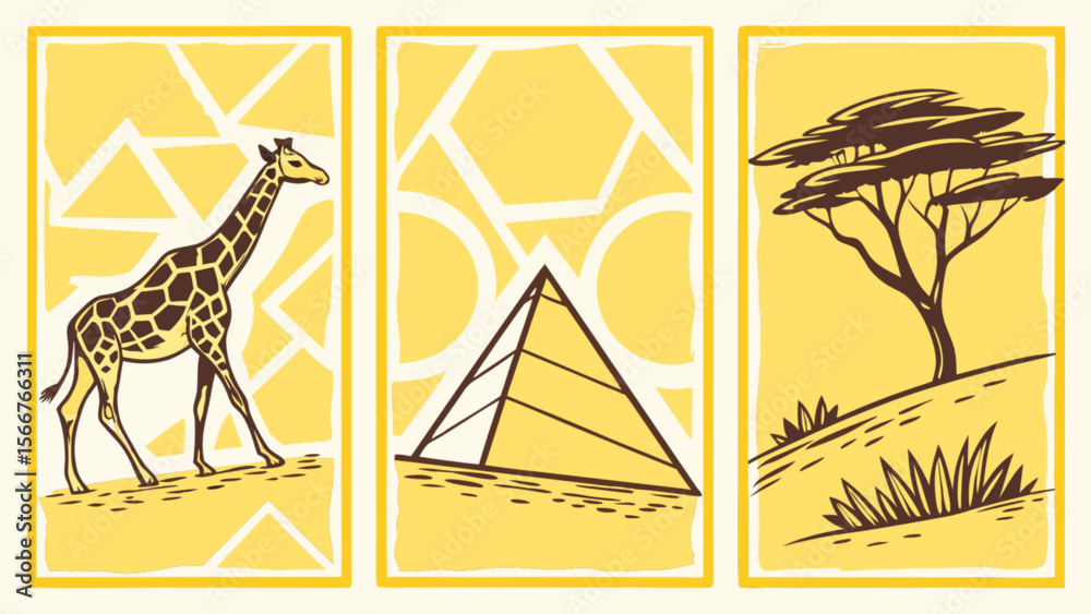 Giraffe pyramid tree africa safari landscape illustration vector art design graphic drawing nature scene