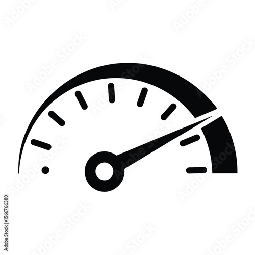 A minimalist black and white icon of a speedometer gauge