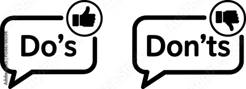 Dos and Donts speech bubbles with thumbs up and thumbs down symbols vector