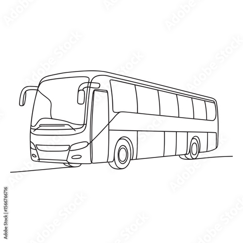 Streamlined Journey: A clean, minimalist line art of a sleek, modern tour bus gracefully navigating the open road, suggesting themes of transport, travel, and exploration.