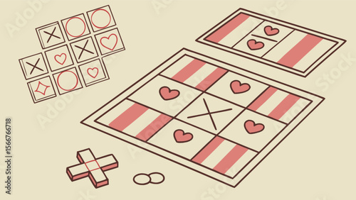 Tic tac toe game with hearts and x and o symbols for kids and adults fun strategy board game design