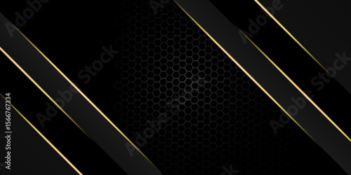 Abstract dark grey metallic overlap golden line light polygon mesh design. black overlap layers. Texture with golden effect element decoration. Luxury design concept. light effect Vector illustration.