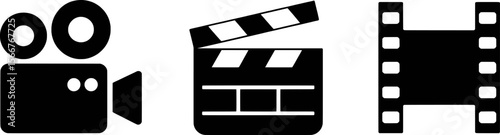 Vintage camera clapperboard film strip graphic design set vector illustration