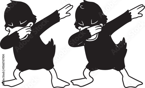 Duck dabbing silhouette vector illustration