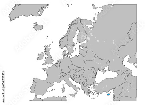 Map of Europe showing country borders. Clean, editable design ideal for infographics, education, presentations, or geographical references.