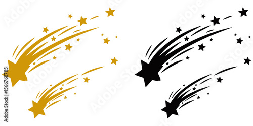 Star Burst, Abstract illustration of multiple stars with trails emanating, evoking the feeling of movement and celebration. Perfect for design projects. 