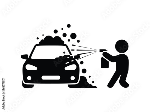 A minimalist black and white illustration of a car wash scene