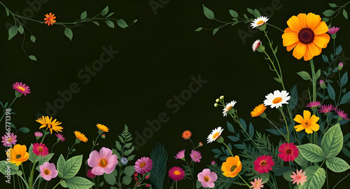 Fotografija decorative flower frame, spring blossom frame, nature flower border, pastel flor