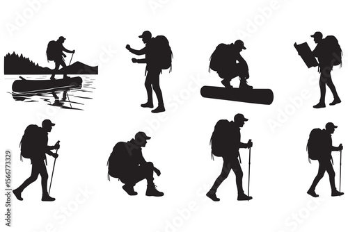 Diverse Hiking and Trekking Silhouette Illustrations