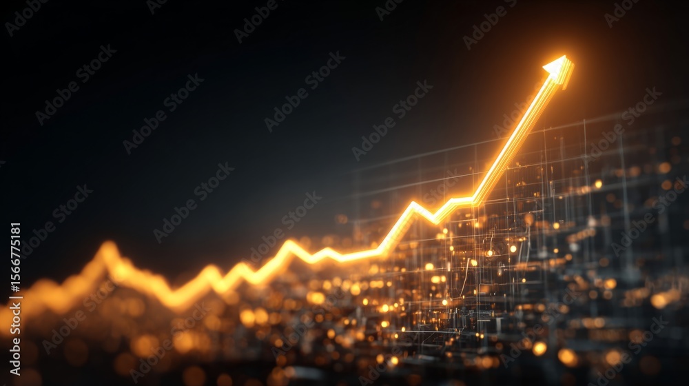 Fototapeta premium A glowing line graph with an upward trend, representing financial success and economic growth