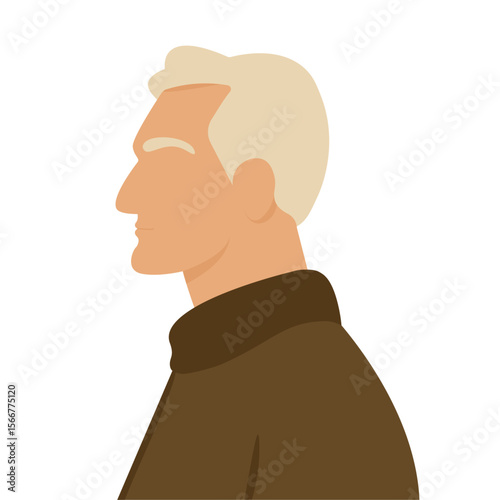 middle-aged good-looking man portrait, white-haired man profile, vector illustration