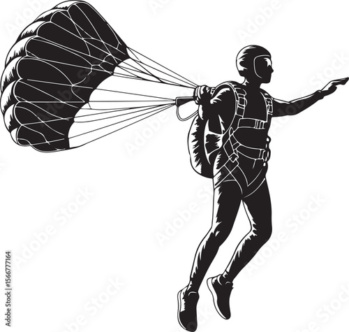 Skydiver in Freefall Silhouette

Parachuting Adventure Vector Art

Extreme Skydiving Action Illustration

High Altitude Parachute Jump Silhouette

Adrenaline Rush Skydiver Design