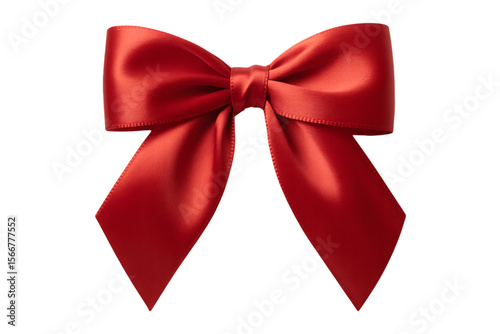 Elegant red satin ribbon bow isolated on transparent background
