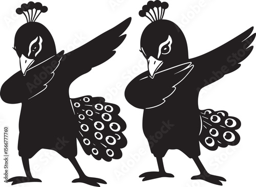 Peacock dabbing silhouette vector illustration