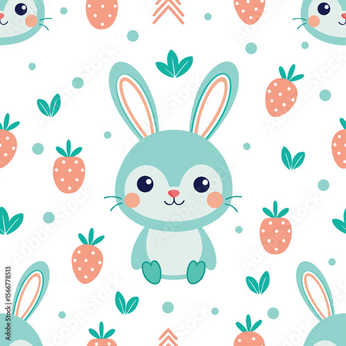 Cute bunny flat seamless pattern design for nursery, wallpaper, fabric, baby textile, gift wrap.