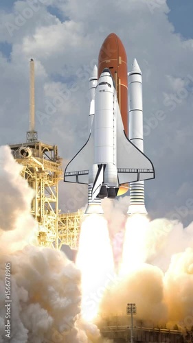 Realistic 3D Animation of Space Shuttle launching in slow motion,