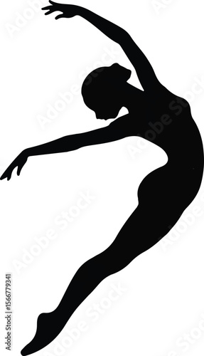 Graceful Dancer Silhouette: Capturing the elegant form of a dancer in mid-air. A beautiful moment of dance in perfect balance and grace, rendered in a simple yet evocative black and white silhouette.