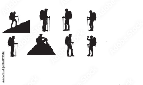 Diverse Hiking and Trekking Silhouette Illustrations