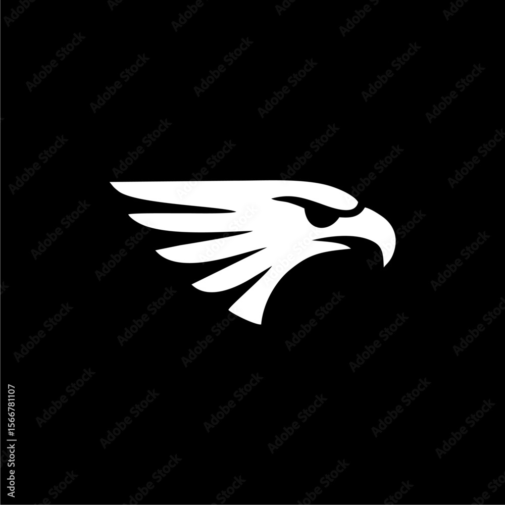 Obraz premium A stylized, white eagle head and wing silhouette against a black background.