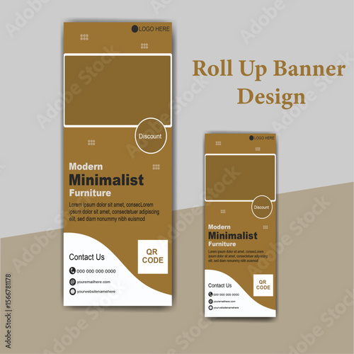 Furniture Roll up banner design template, vertical, pull up design, modern x-banner, rectangle size.

