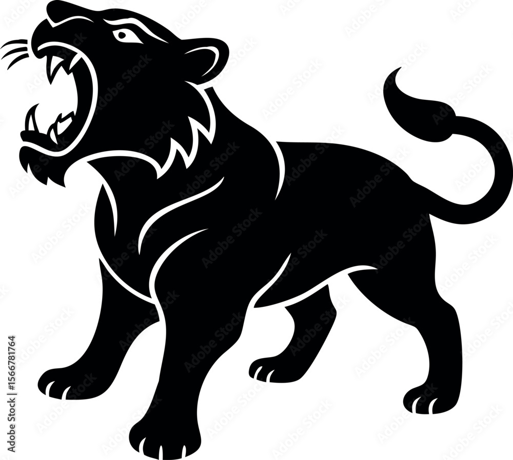 Obraz premium Powerful Black Panther Head Silhouette Fierce Animal Vector Illustration Tiger Head Silhouette 