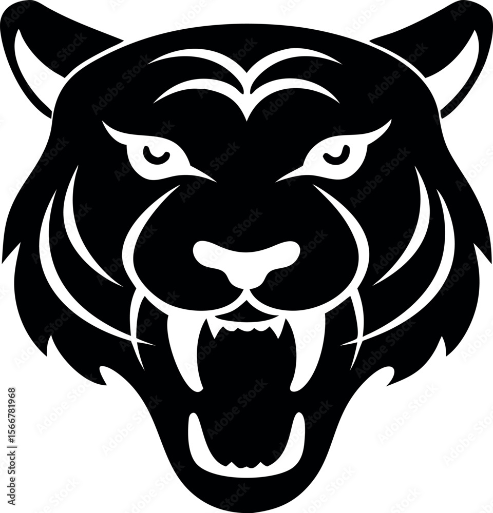 Obraz premium Powerful Black Panther Head Silhouette Fierce Animal Vector Illustration Tiger Head Silhouette 