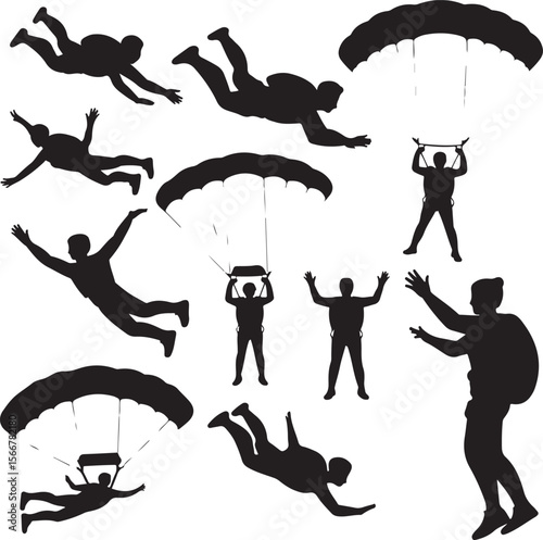Skydiver in Freefall Silhouette

Parachuting Adventure Vector Art

Extreme Skydiving Action Illustration

High Altitude Parachute Jump Silhouette

Adrenaline Rush Skydiver Design