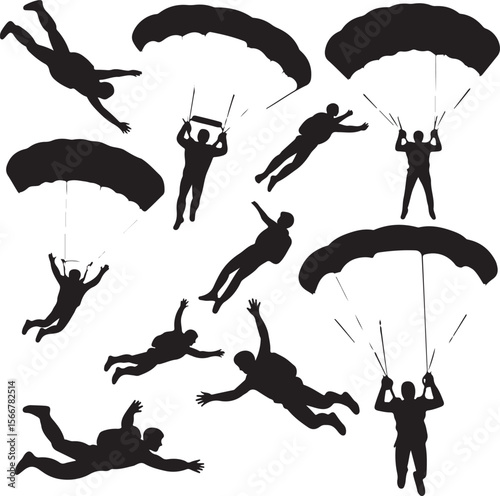 Skydiver in Freefall Silhouette

Parachuting Adventure Vector Art

Extreme Skydiving Action Illustration

High Altitude Parachute Jump Silhouette

Adrenaline Rush Skydiver Design
