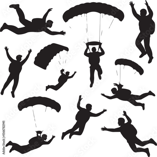 Skydiver in Freefall Silhouette

Parachuting Adventure Vector Art

Extreme Skydiving Action Illustration

High Altitude Parachute Jump Silhouette

Adrenaline Rush Skydiver Design