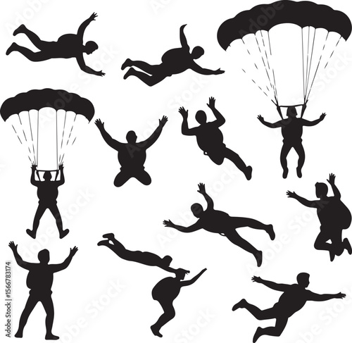 Skydiver in Freefall Silhouette

Parachuting Adventure Vector Art

Extreme Skydiving Action Illustration

High Altitude Parachute Jump Silhouette

Adrenaline Rush Skydiver Design
