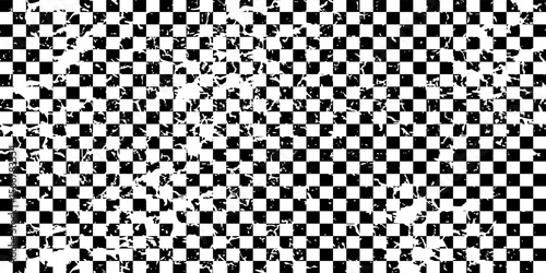 Race flag grunge background, car rally or motocross finish flag with vector checker pattern.