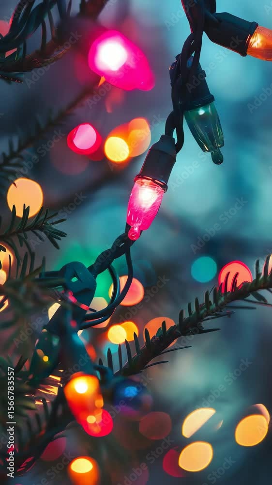 Colorful holiday lights on a vibrant backdrop.