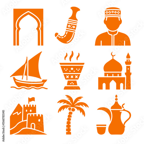 vector isolated orange color oman traditional cultural symbols