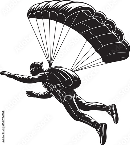 Skydiver in Freefall Silhouette

Parachuting Adventure Vector Art

Extreme Skydiving Action Illustration

High Altitude Parachute Jump Silhouette

Adrenaline Rush Skydiver Design
