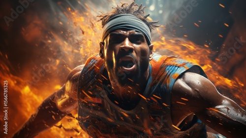 A basketball player making a slam dunk during a game