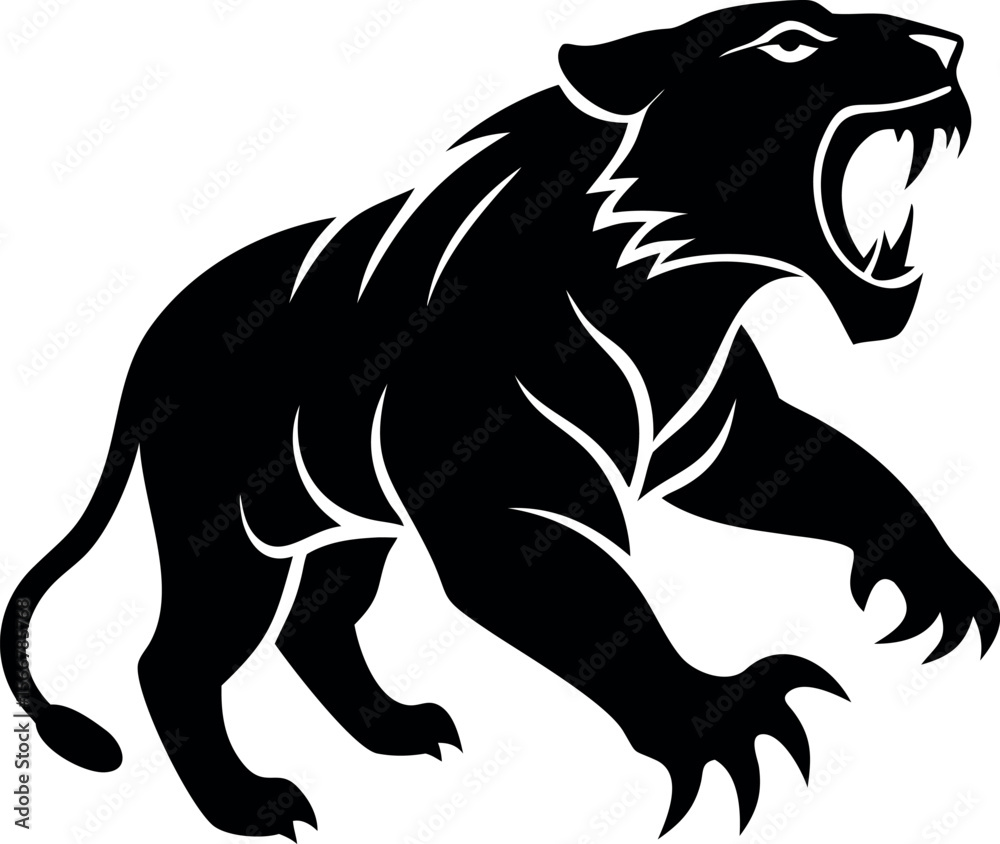 Obraz premium Powerful Black Panther Head Silhouette Fierce Animal Vector Illustration Tiger Head Silhouette 