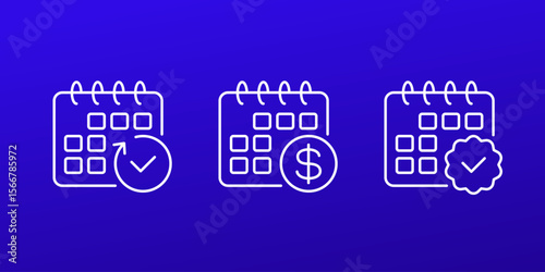 monthly subscription icons, payment plan and period line design