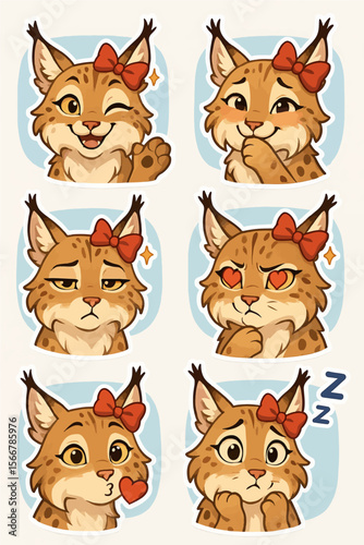 Cute Lynx Stickers with Red Bow and Star Accents for VKontakte

